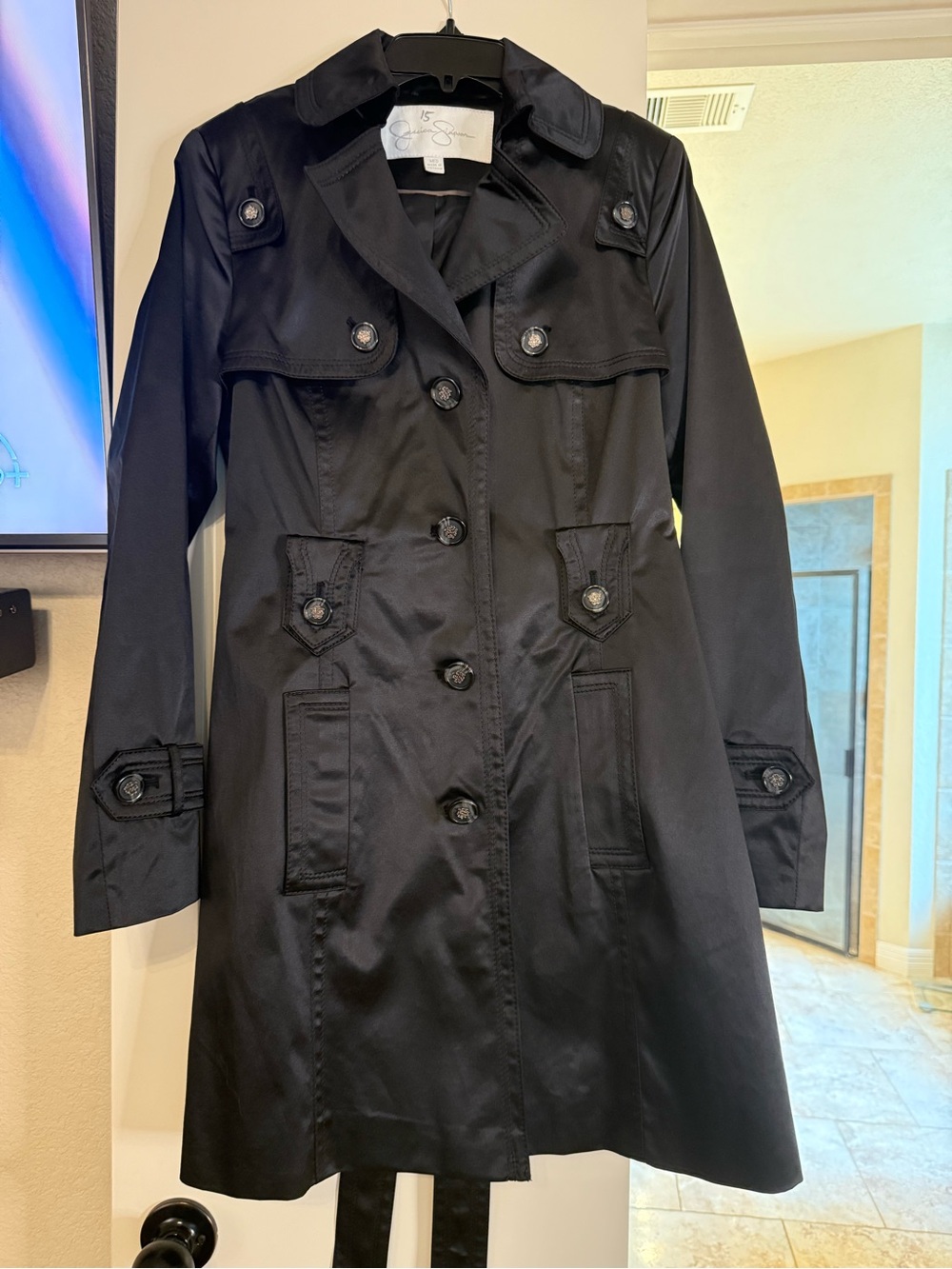 Black Women's Trench Coat - Classic Button-Front